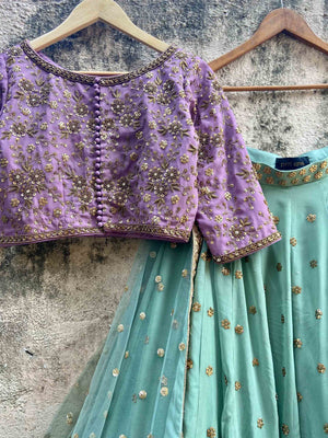 Sage Green and Mauve Lehenga Set image 3