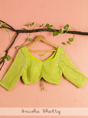 Lime Green Shimmer Lehenga Set image 3