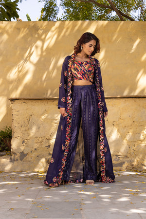 Purple Georgette Embroidered Jacket Set image 6