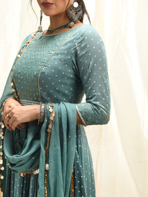 Aqua Green Polka Dot Anarkali Set image 4
