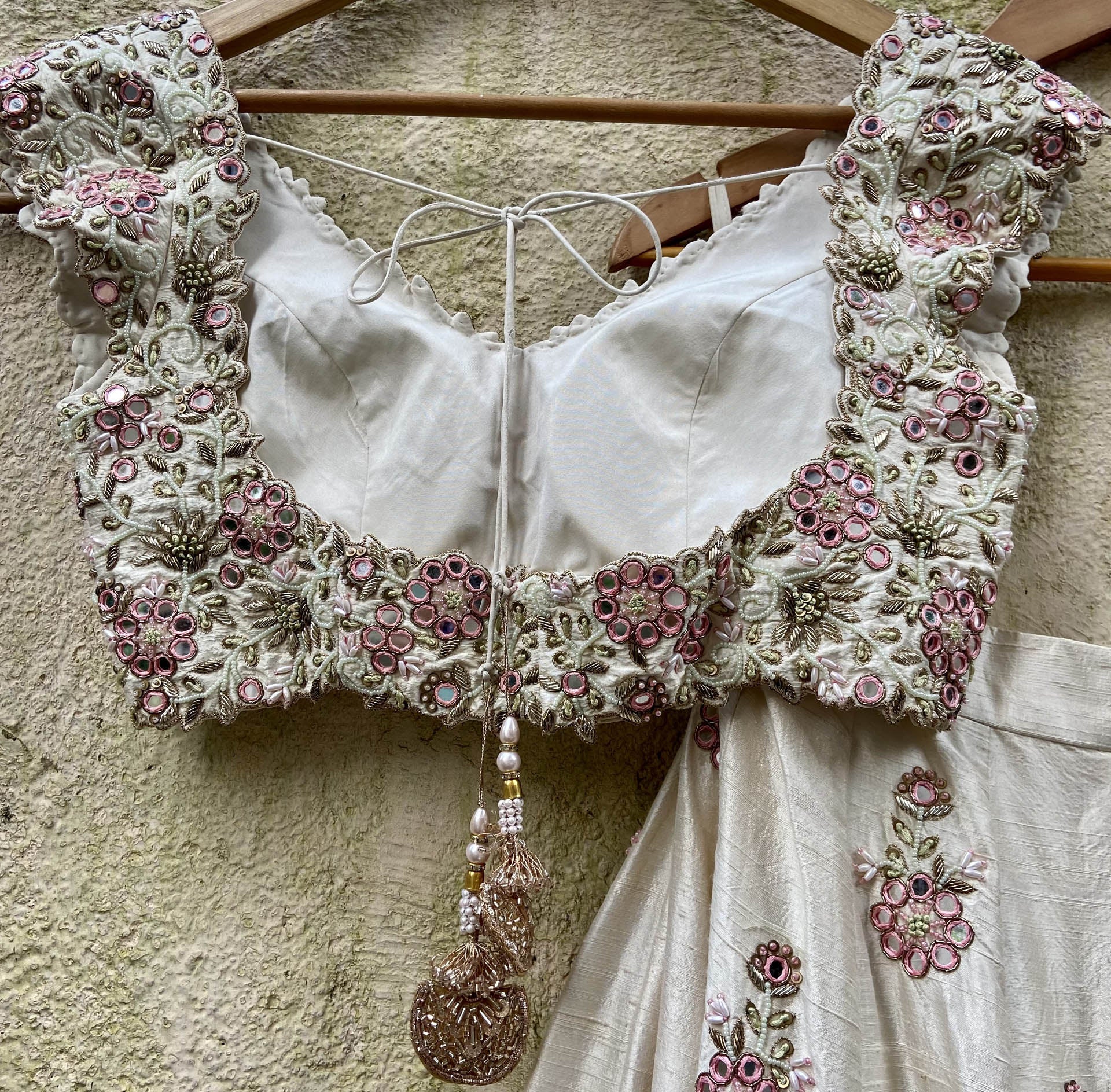 Ivory and Pink Mirror Lehenga Set image 2