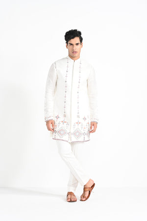 Ivory Phulkari Inspired Nehru with Embroidered Kurta Set - S image