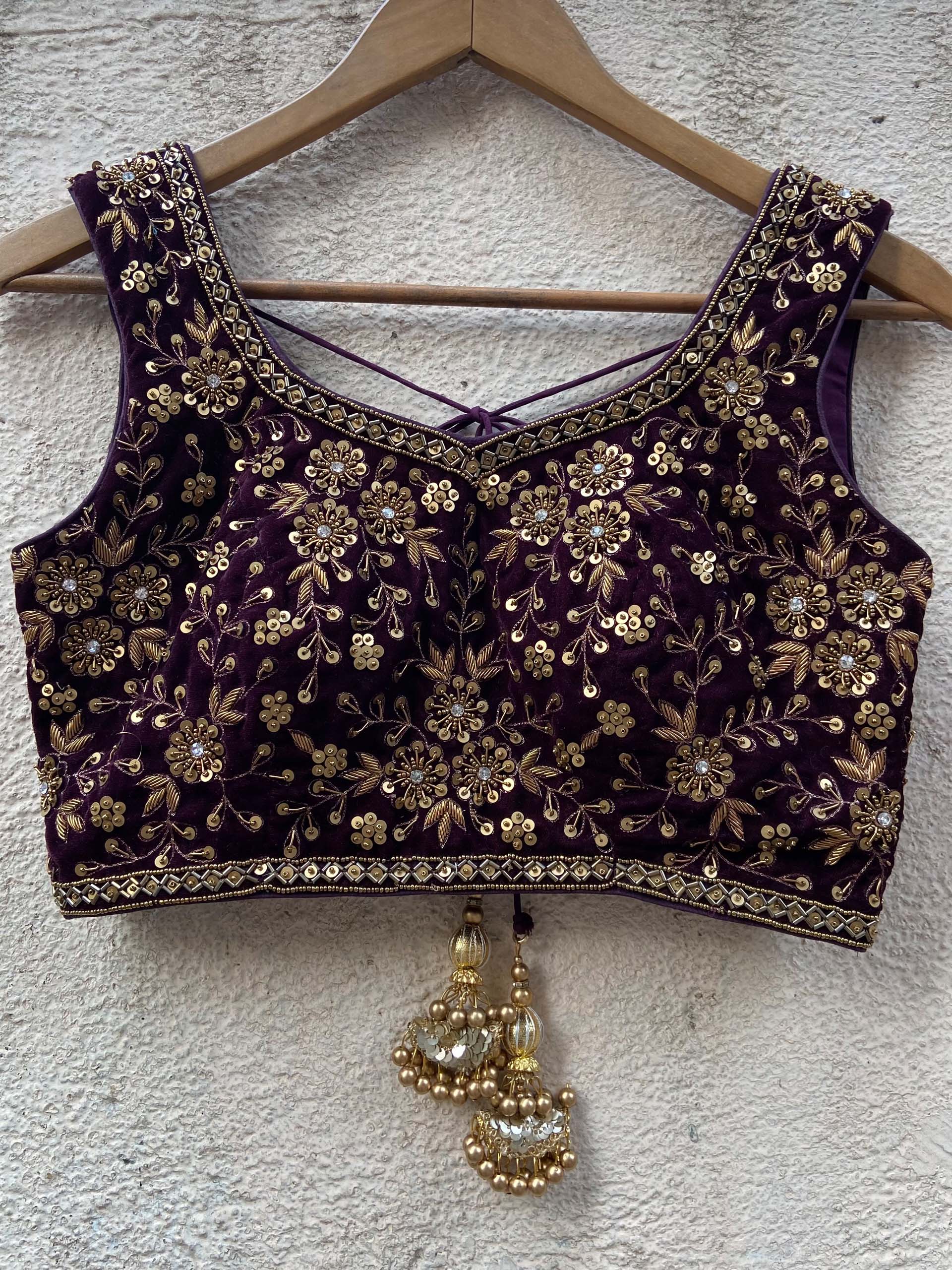 Wine Velvet Lehenga Set image 4