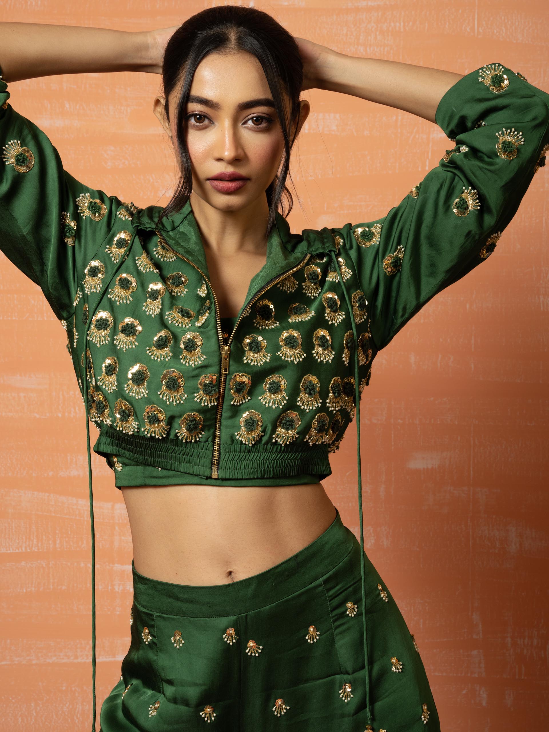 Mehendi Green Hoodie Co-Ord Pant Set image 1