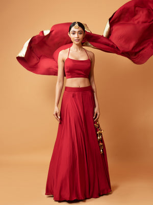 Red Modal Lehenga Set - M image