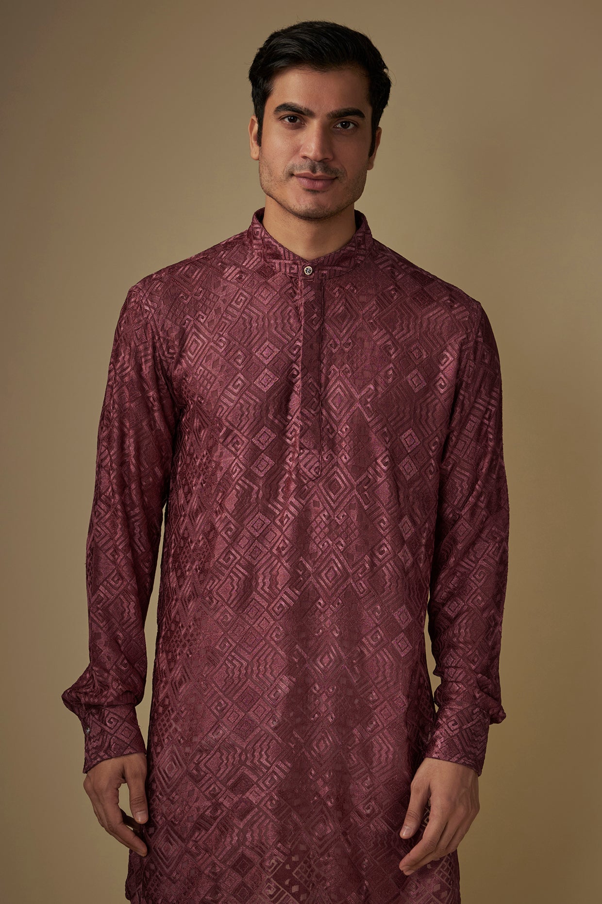 Maroon Lucknowi Embroidered Kurta Set image 2