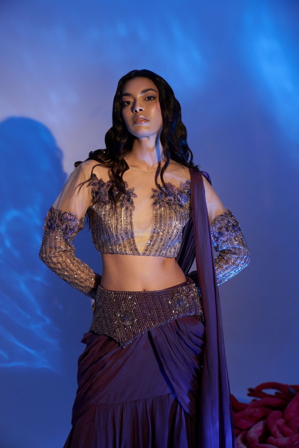 Mauve Floral Sequins Saree image 1