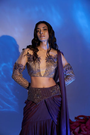 Mauve Floral Sequins Saree image 1