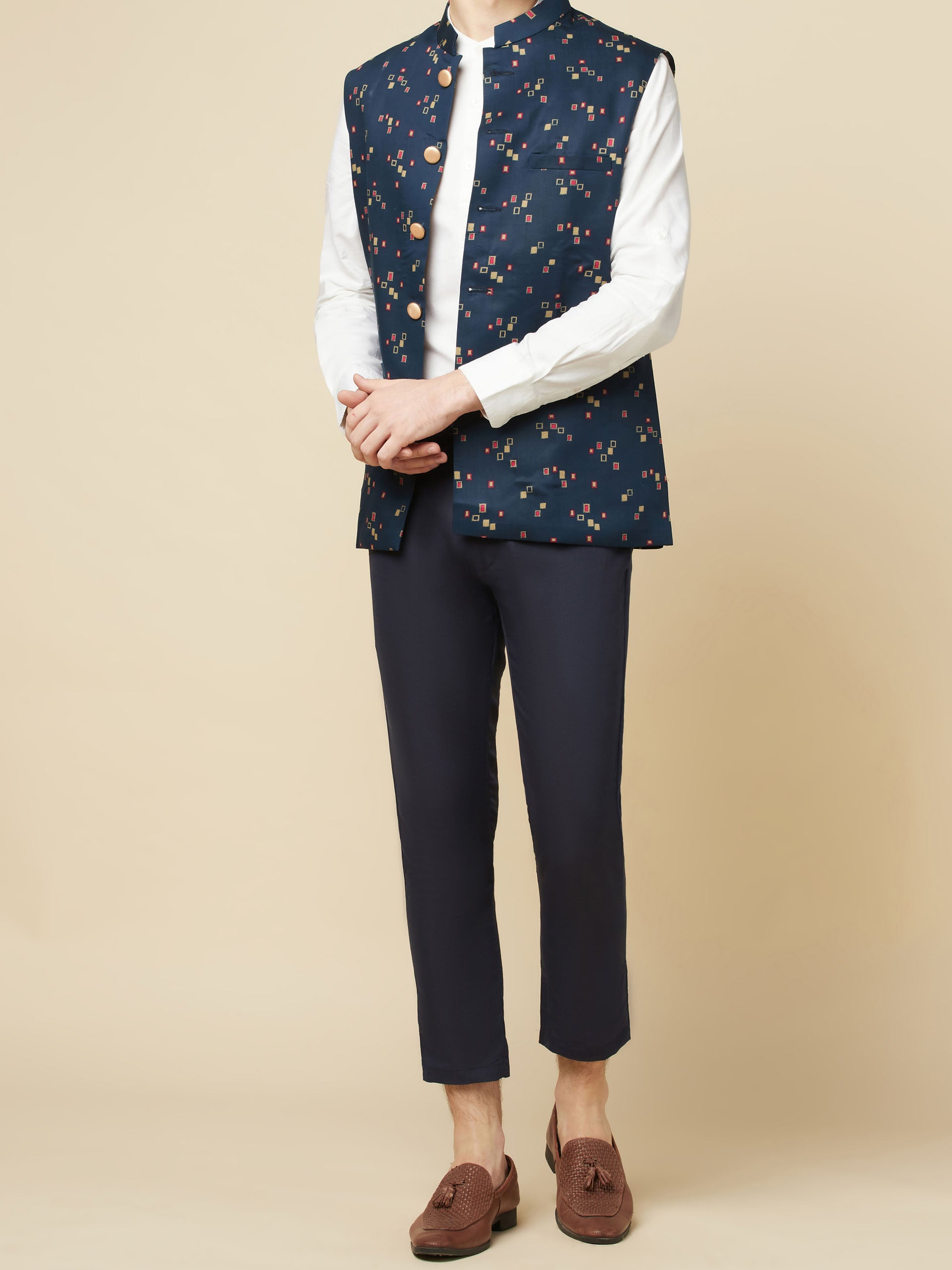 Teal Blue Print Bundi Jacket Set image 2