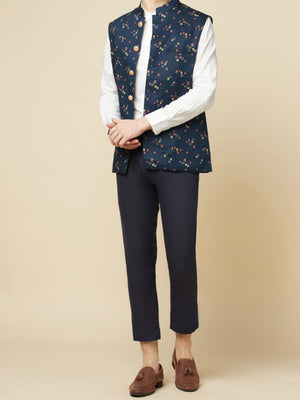 Teal Blue Print Bundi Jacket Set image 2