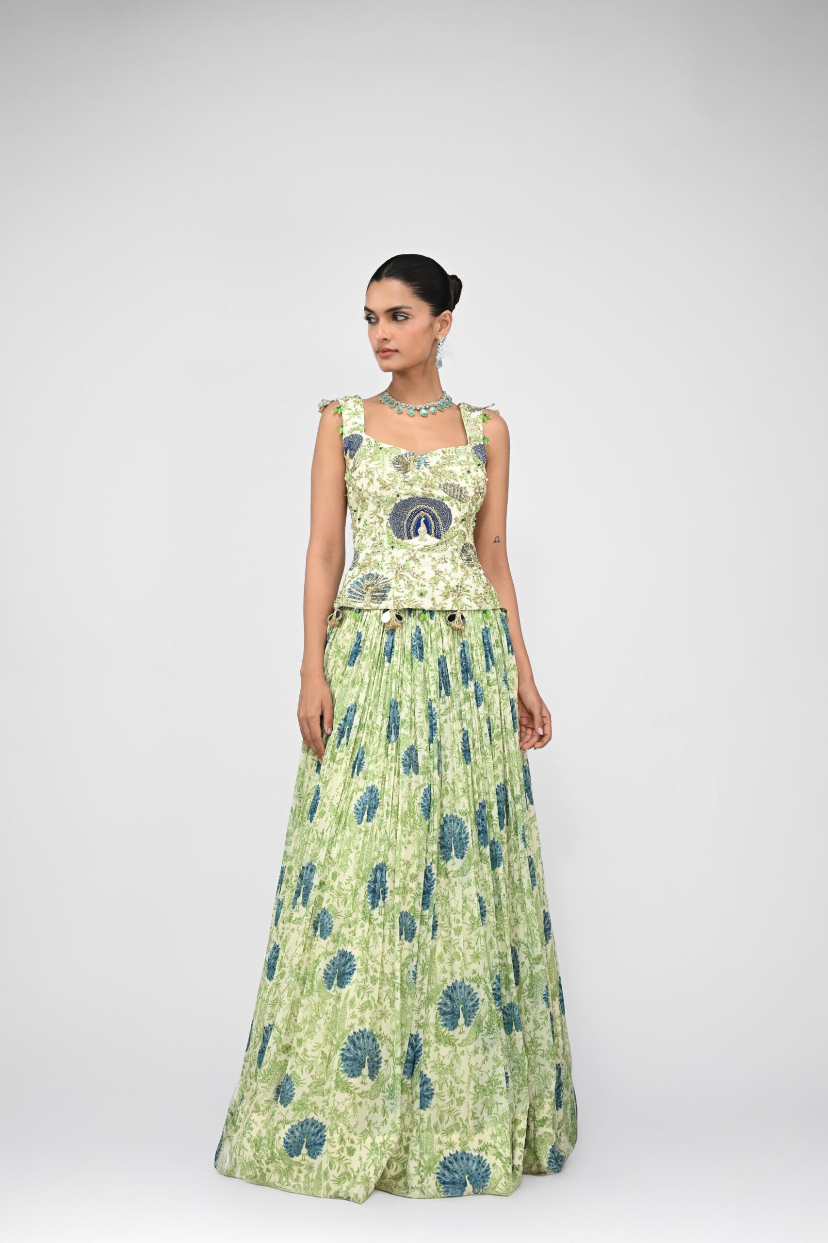Peacock Highlighted Lehenga Paired With Highlighted Peacock  Corset image 4