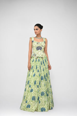 Peacock Highlighted Lehenga Paired With Highlighted Peacock  Corset image 4