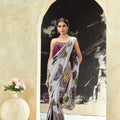 Periwinkle hand painted saree and corset set image 0