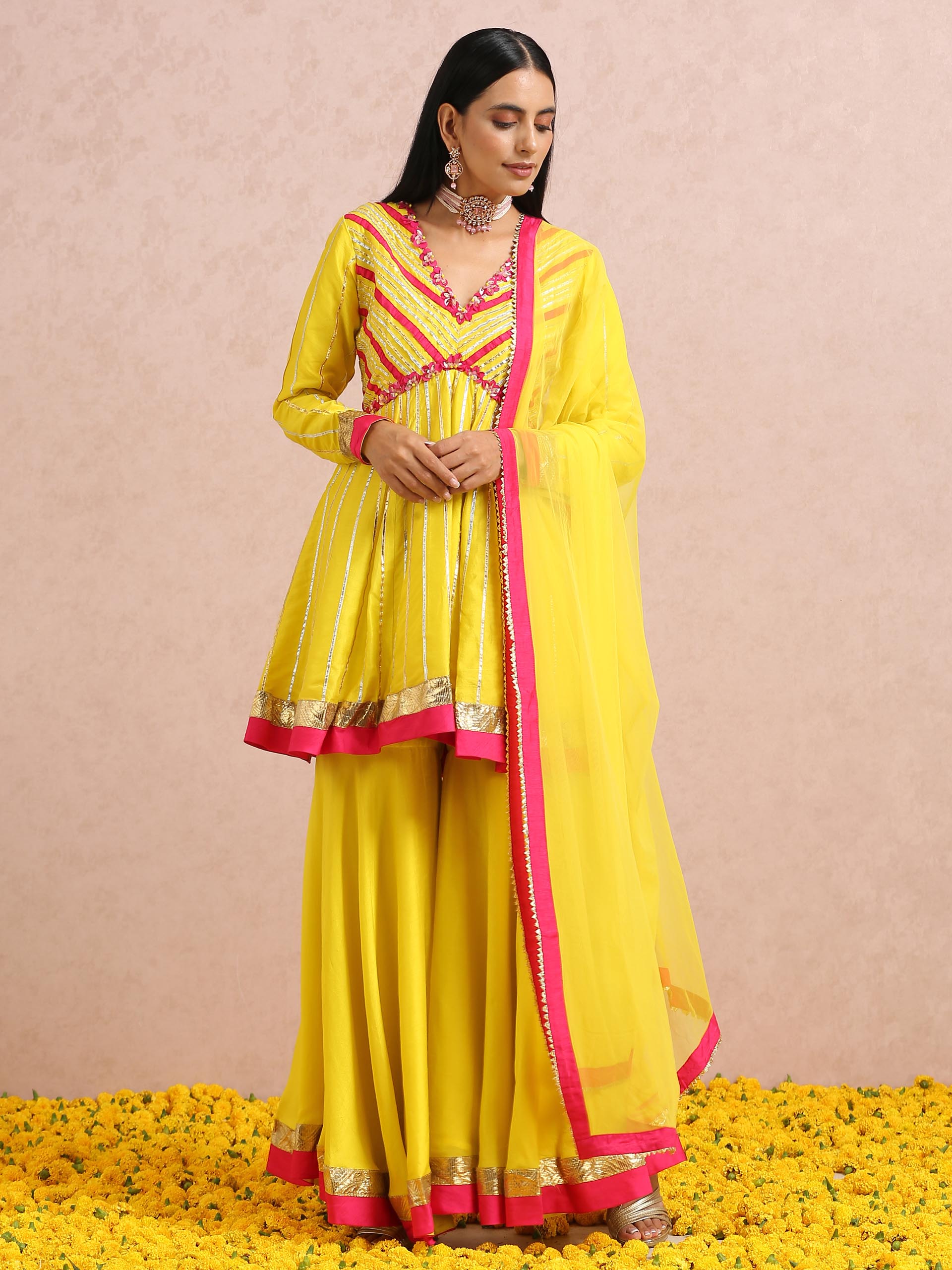 Yellow and Fuchsia Sharara Set - S image