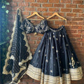 Black Placement Embroidered Lehenga Set image 0