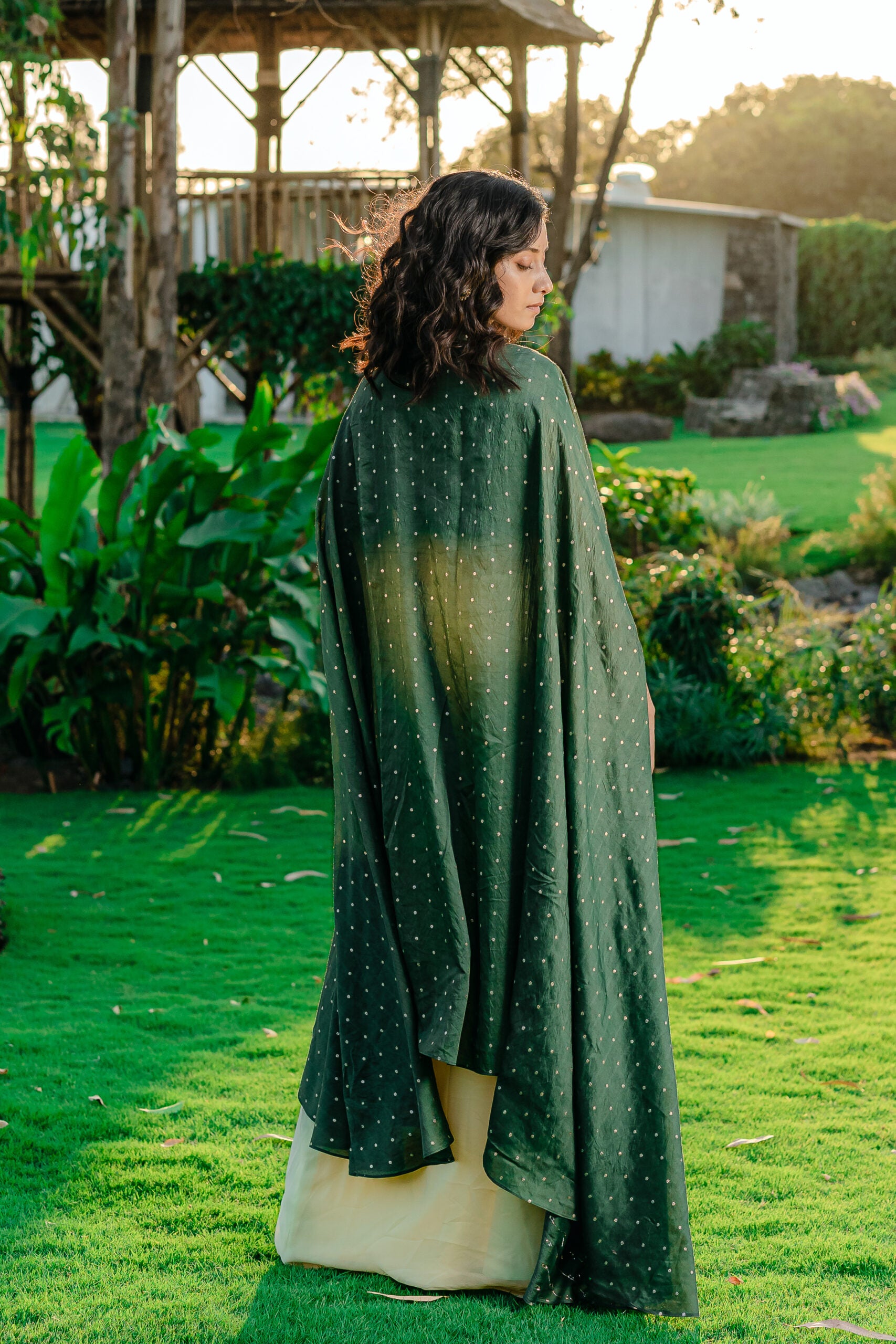 Forest Green Embroidered Drape Skirt Set image 1