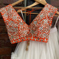 Ivory and Orange Tier Lehenga Set image 0