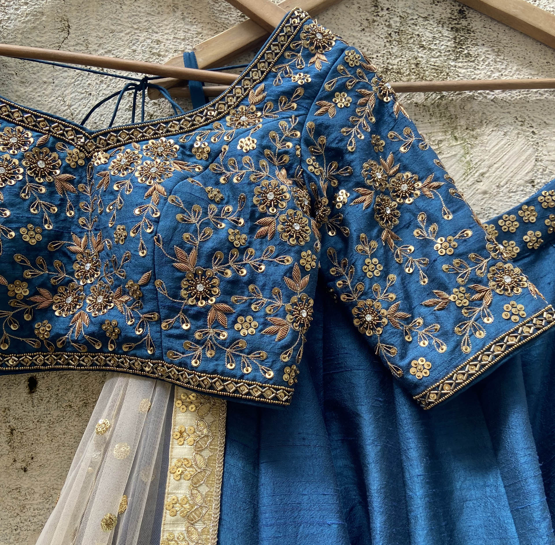 Peacock Blue Embroidered Lehenga Set image 1