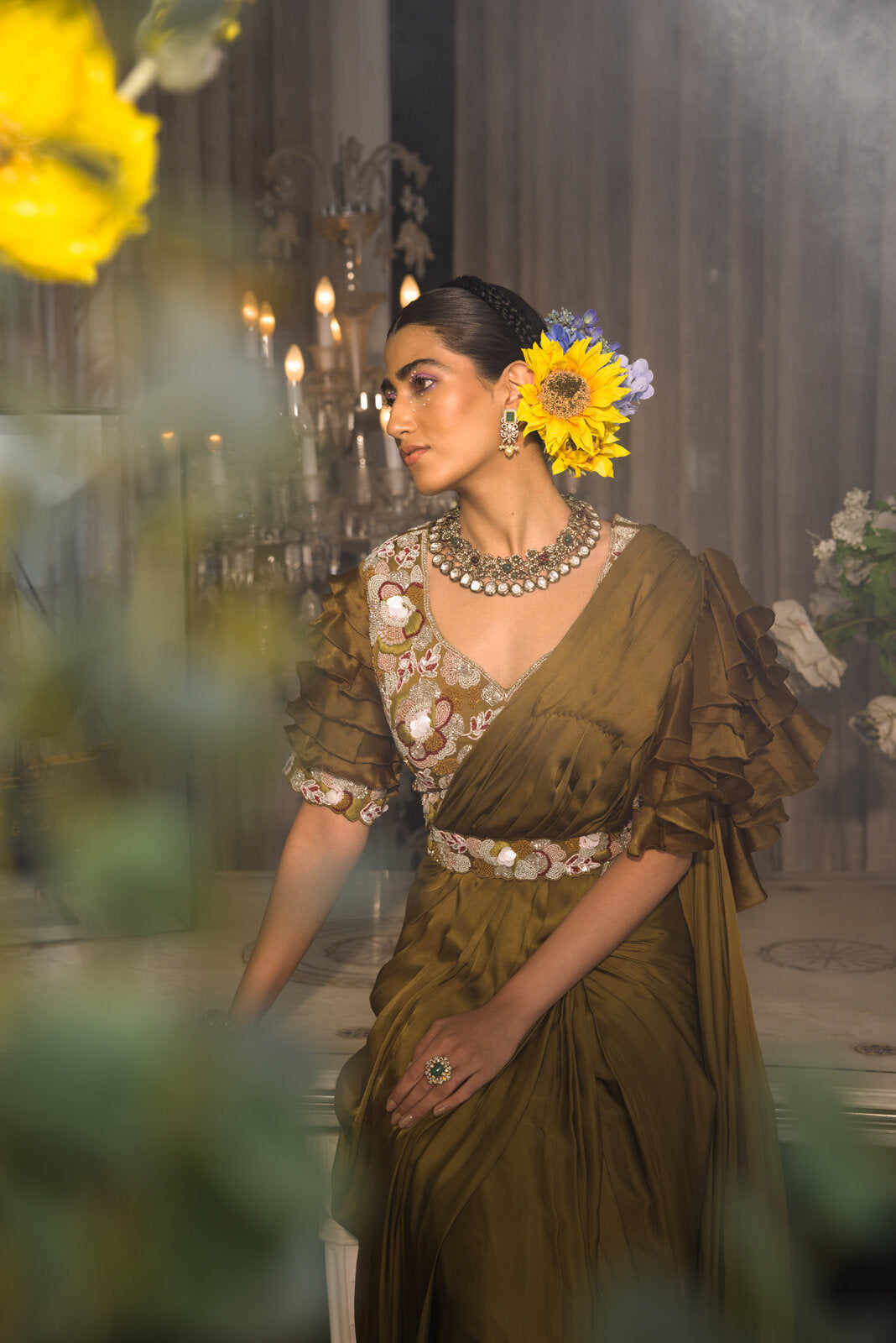 Ruffle Pre-Draped Saree Set image 4