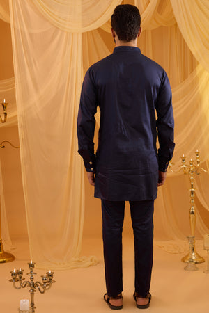 Navy Blue Sequin Embroidered Indowestern Set image 2