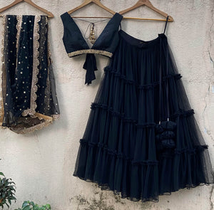 Black Tier Ruffle Lehenga Set - L image