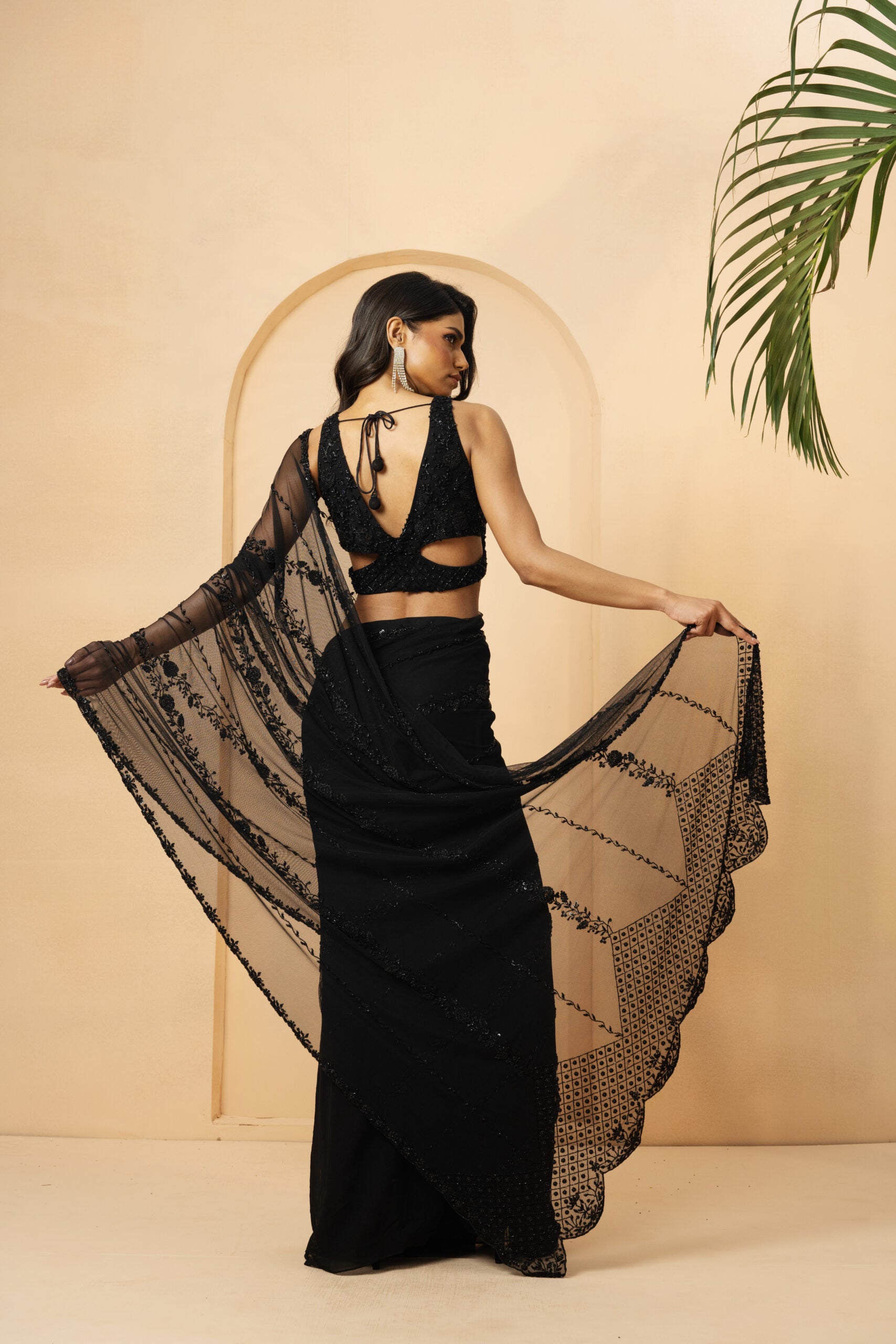 Black Embellished Drape Saree image 3