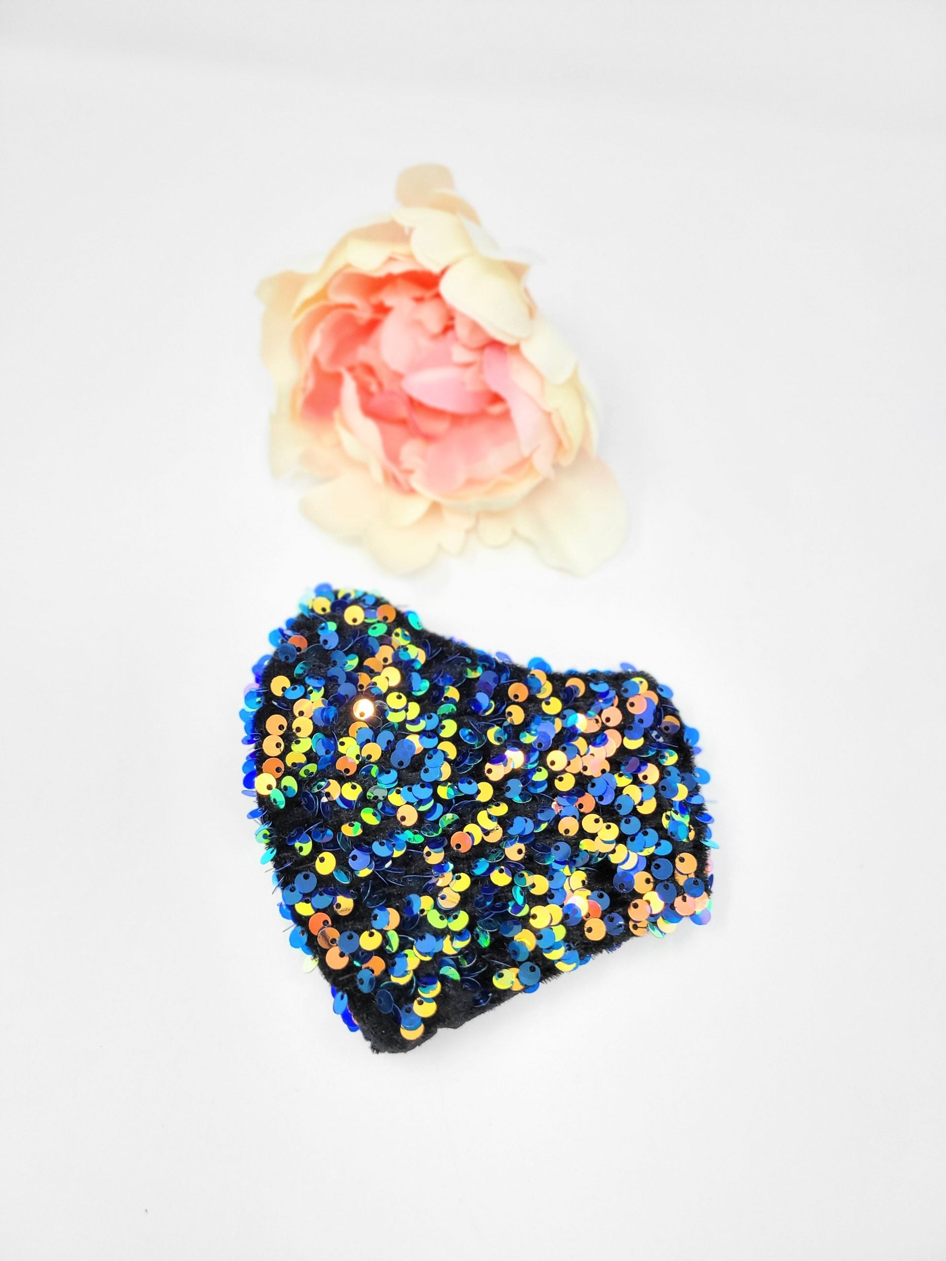 Sequins Velvet Face Mask - Navy Blue Gold image