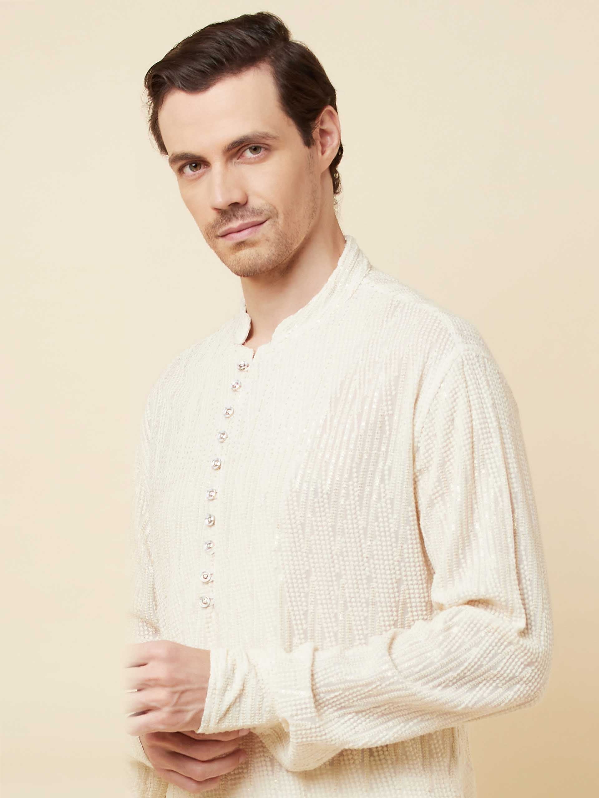 White Sequins Kurta Set image 3
