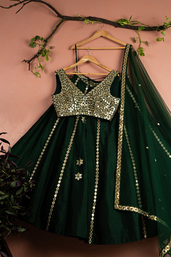 Emerald Green Mirrorwork Lehenga Set image 0