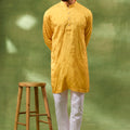 Mustard Border Embroidered Kurta Set image 0