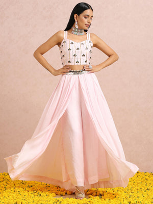 Light Pink Embroidered Pallazo Set with Cape image 1