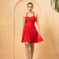 Red Embroidered Mini Flared Dress image 0