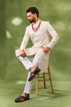 Ivory Embroidered Sherwani Set image 1