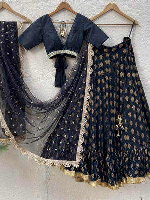Black Ruffle Lehenga Set - M image