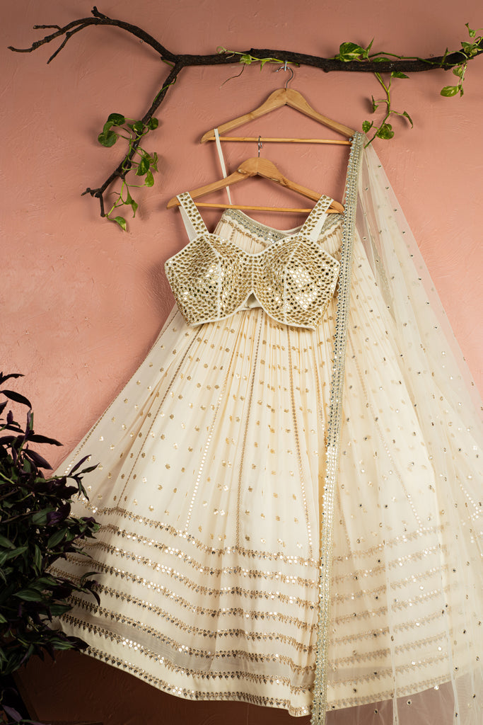 Ivory Radiant Sequin Lehenga with Mirrorwork Blouse Set image 0