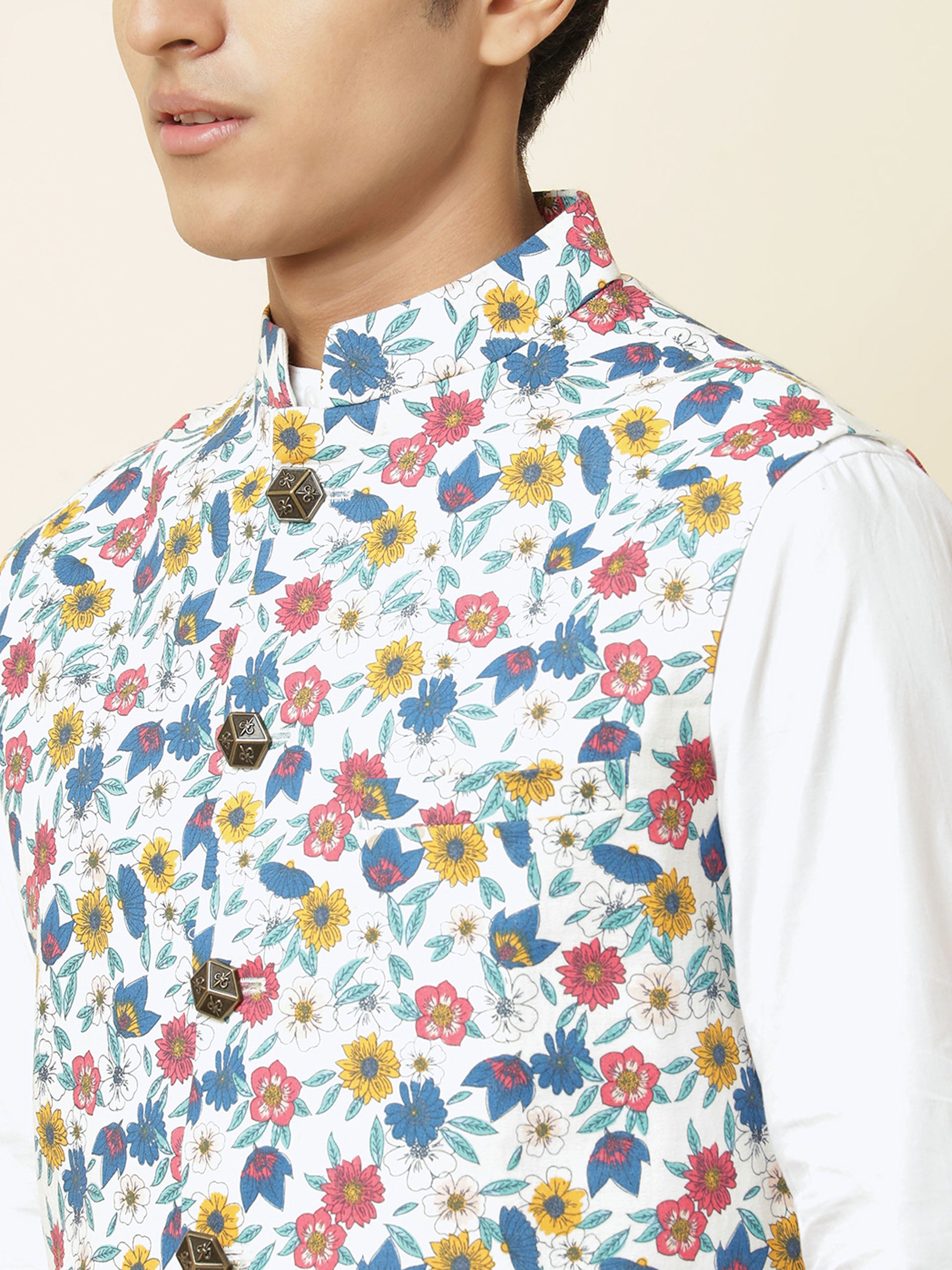 Multicolored Floral Print Bundi Jacket image 1