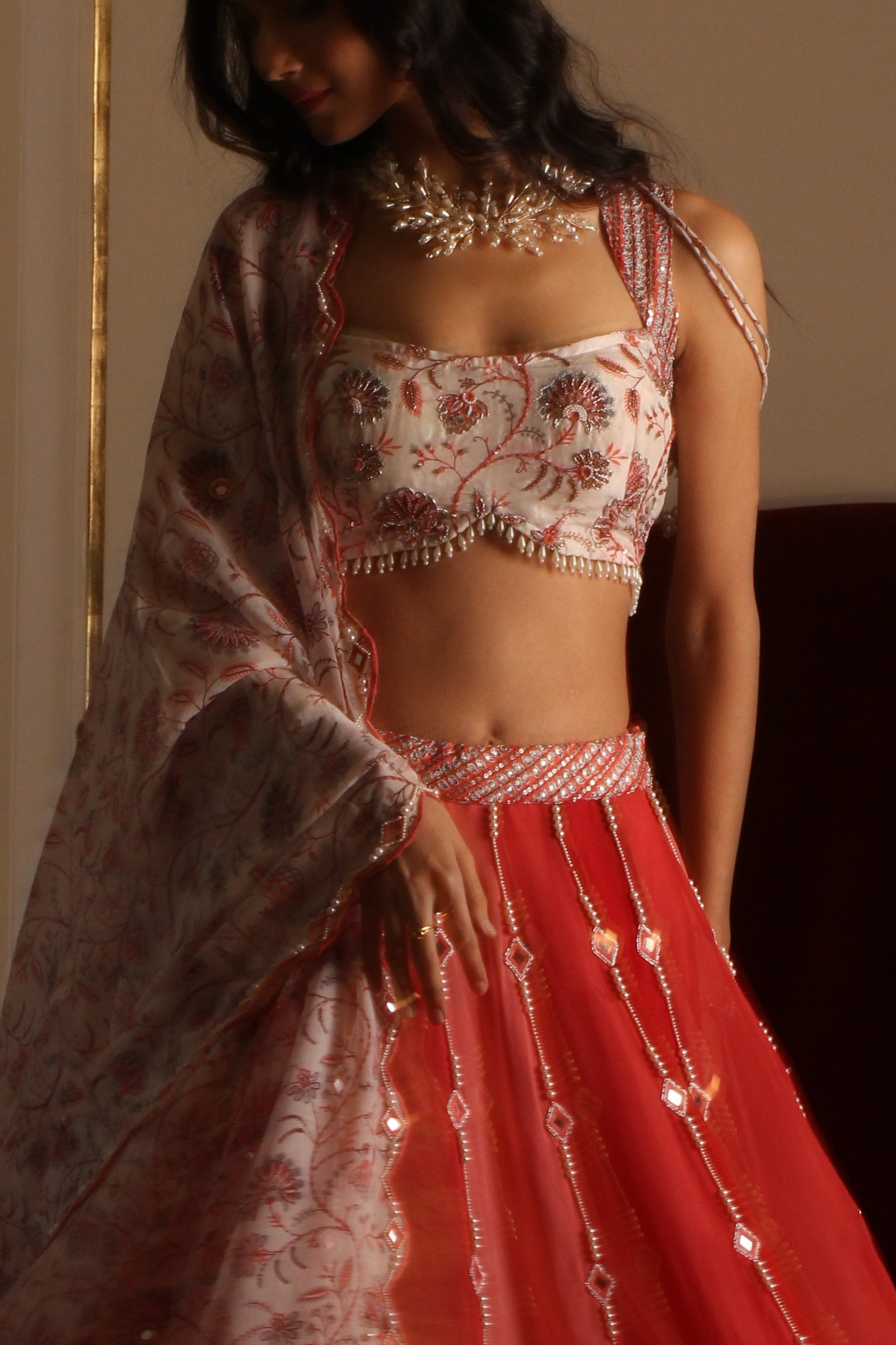 Multi-Coloured Organza Lehenga Set image 6