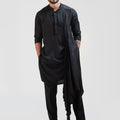 Black Long Drape Kurta Set image 0
