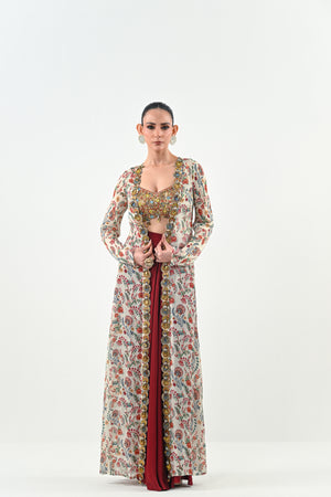 IB DHOTI SET PAIRED WITH EMBROIDERED BRALLETE AND JACKET - L image