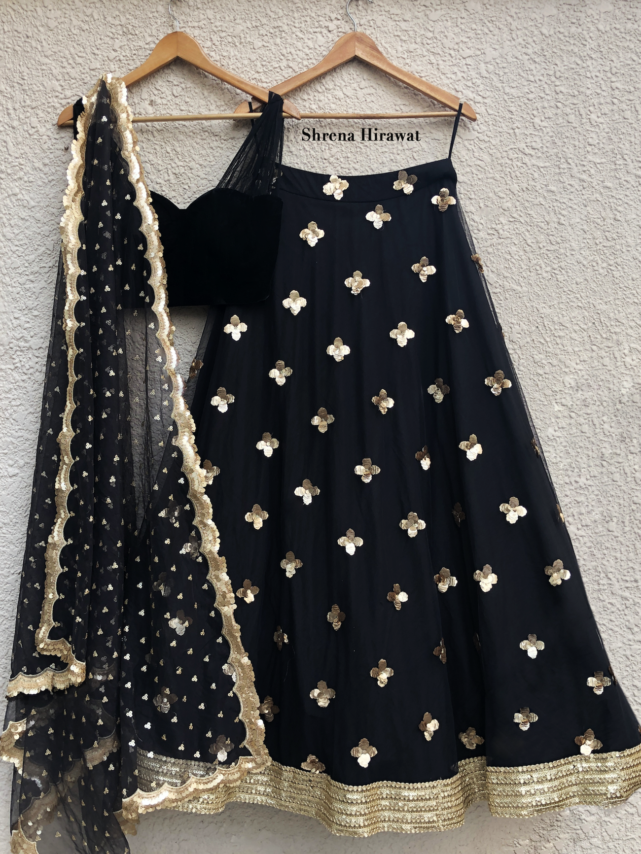 Black Velvet Blouse With Black Gold Skirt - M image