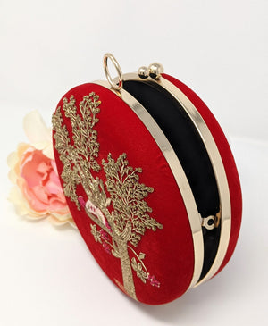 Red Round Embroidered Clutch image 3