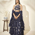 Navy Blue Floral Lehenga image 0