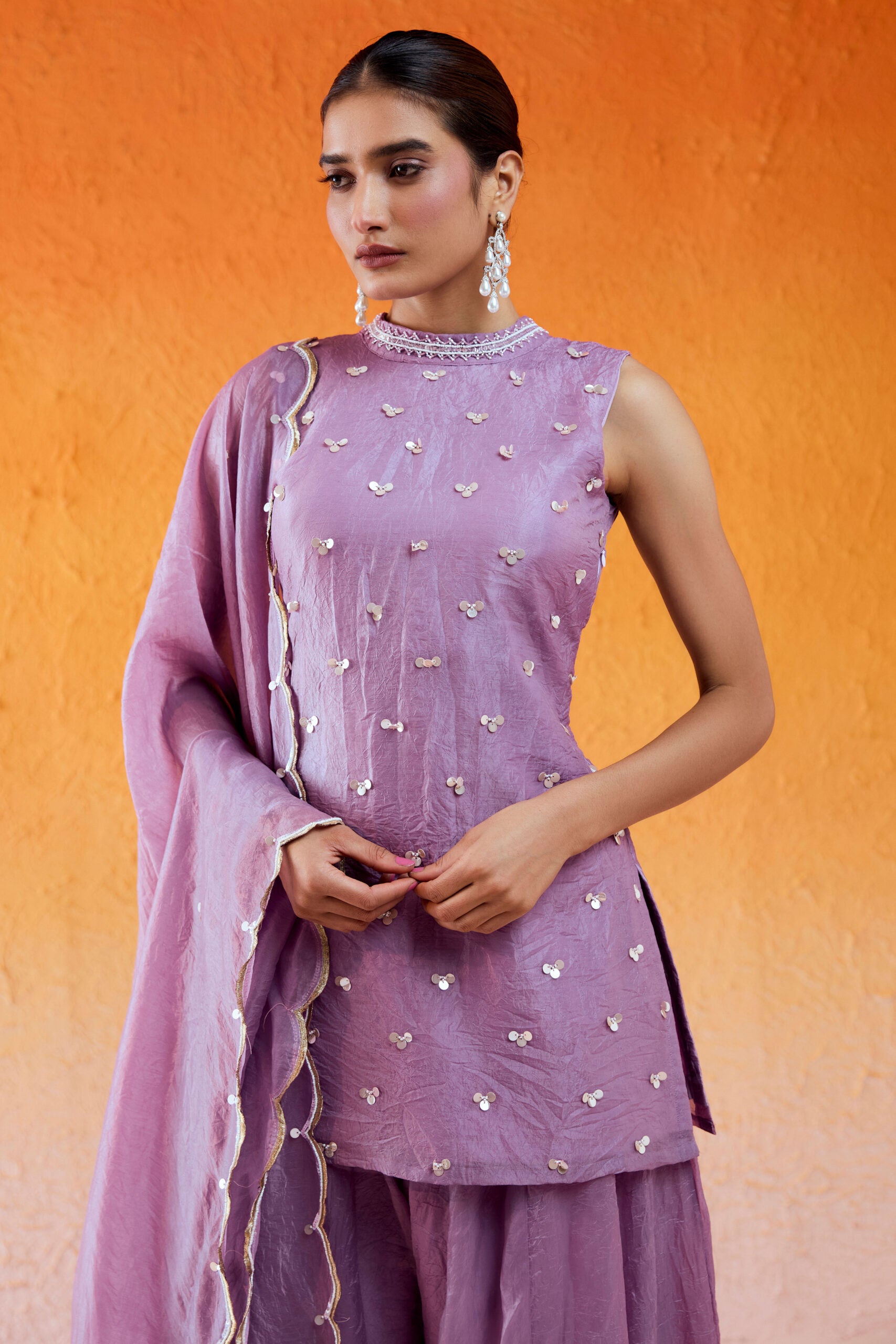 Lavender Embroidered Sharara Set image 2