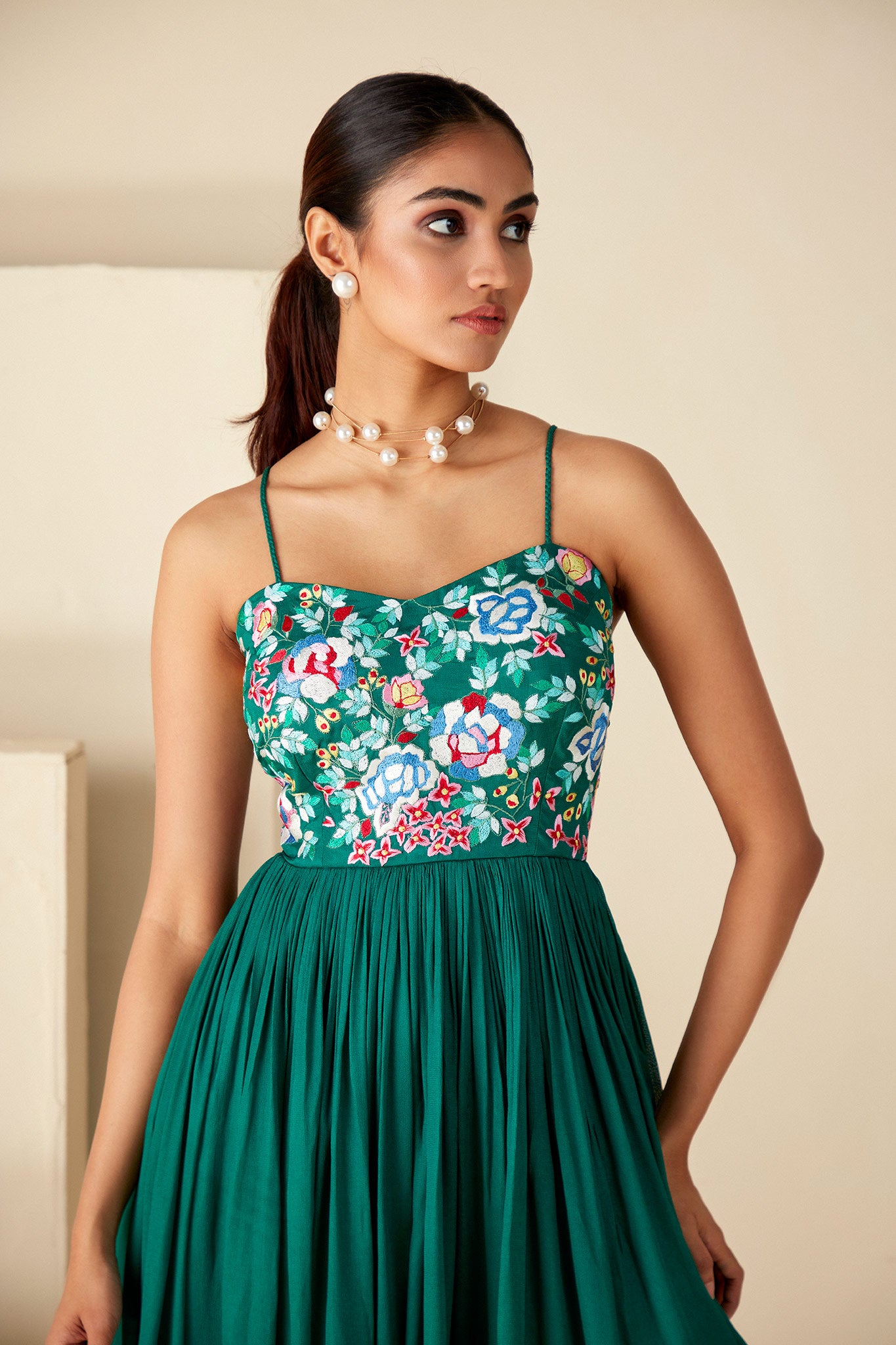 Emerald Elegance Pleated Dress image 4