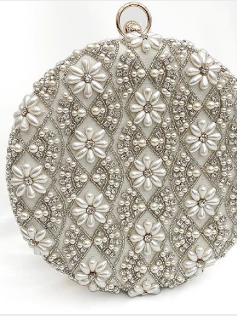 White Round Embroidered Clutch image 0