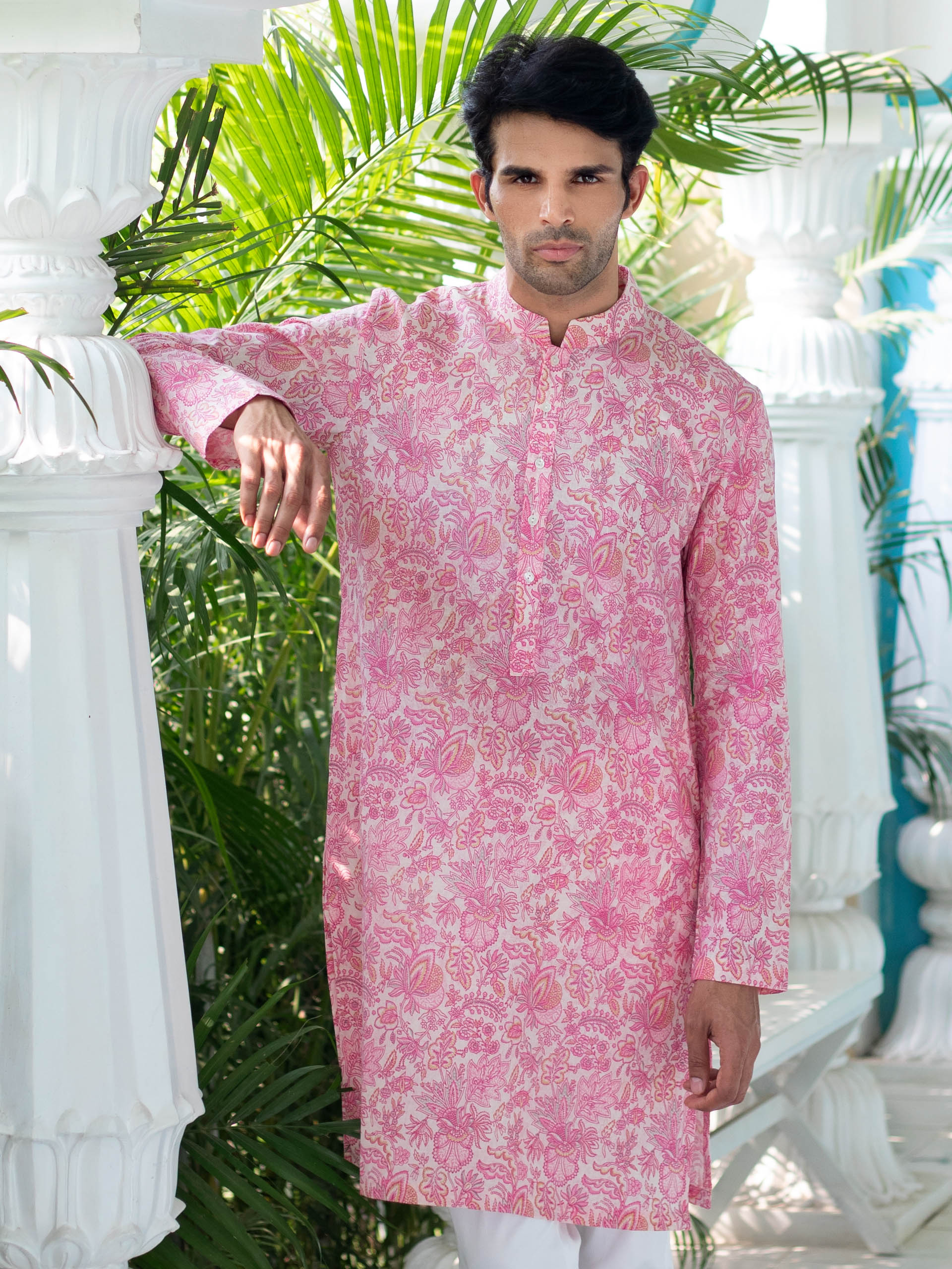 Pink Floral Cotton Kurta Set image 2