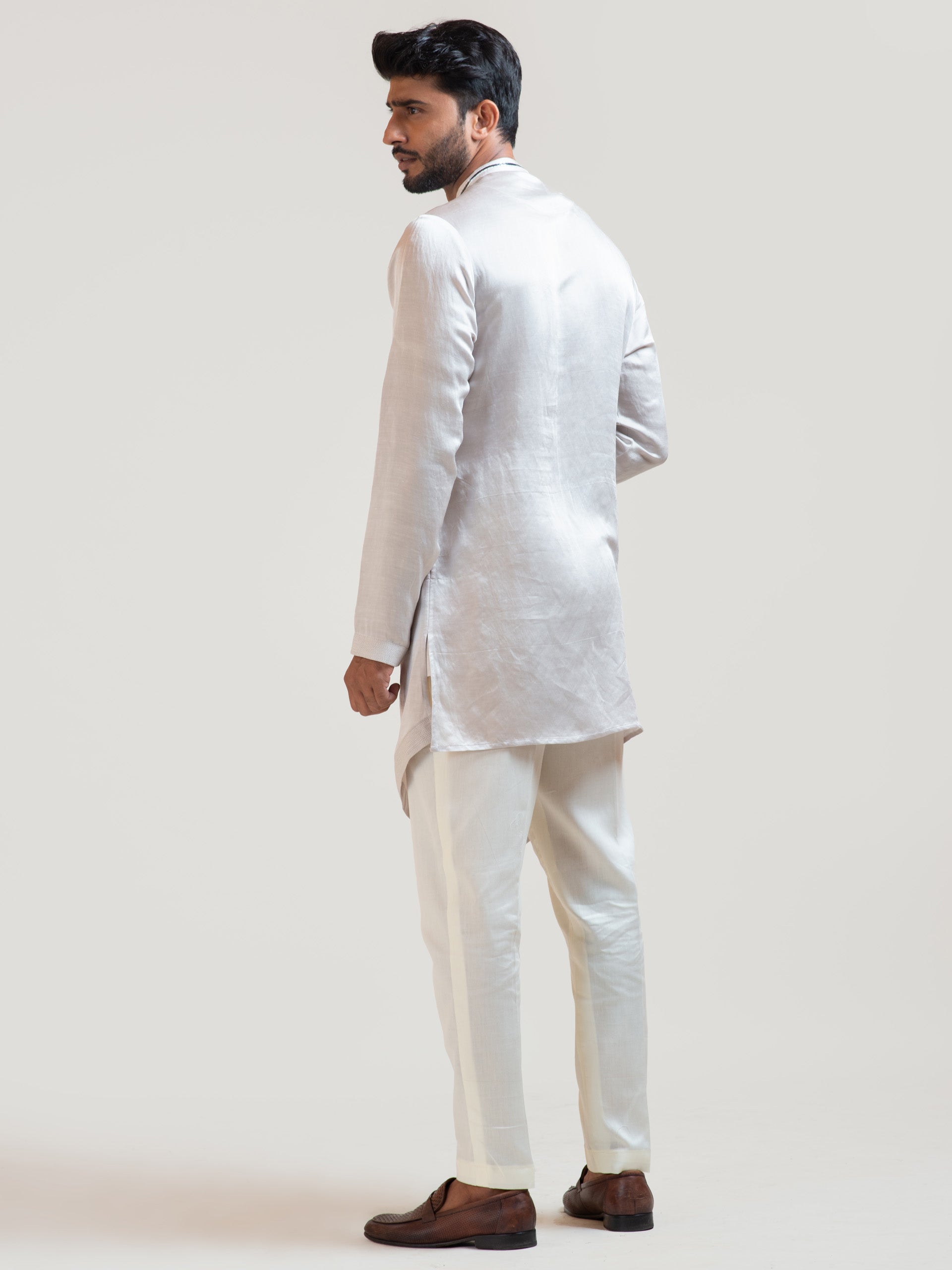 Cream Silhouette Overlap Kurta Set image 3