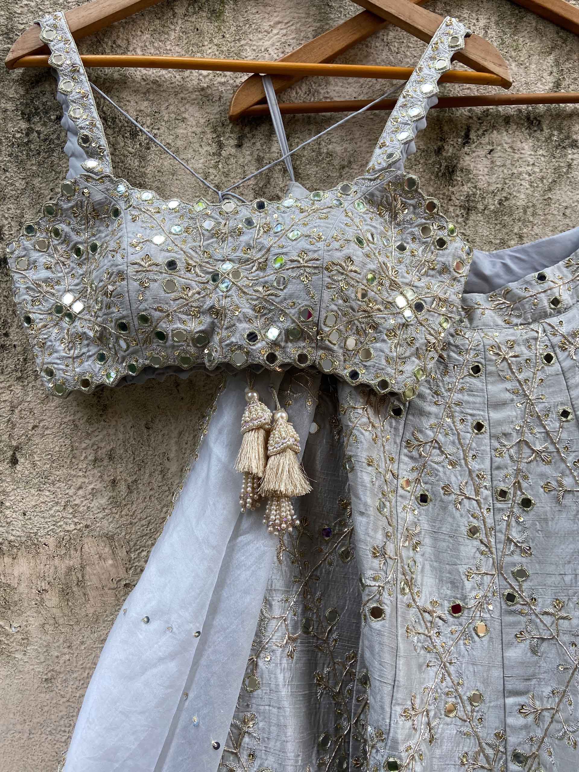 Smokey Grey Bridal Embroidered Lehenga Set image 1