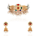 Gold Finish Jadtar Choker Set With Jhumki image 0