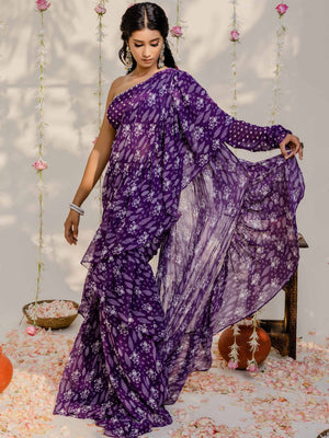 Purple Pre Draped Saree Se image 7